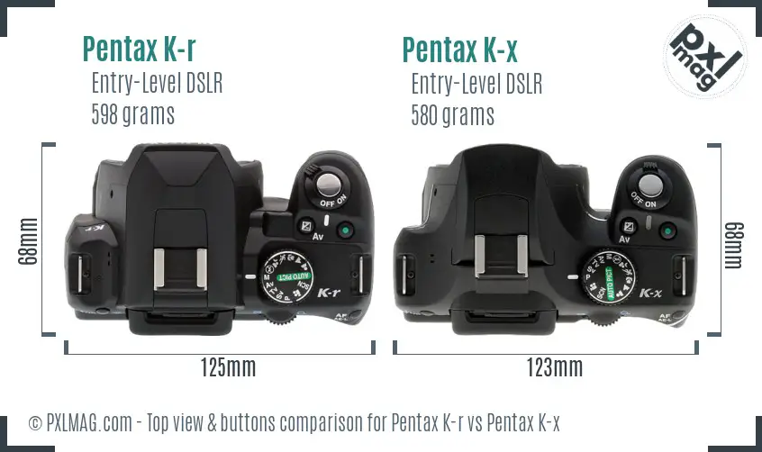 Pentax K-r vs Pentax K-x top view buttons comparison