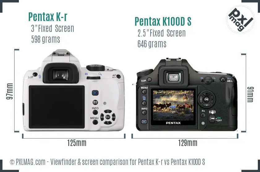 Pentax K-r vs Pentax K100D S Screen and Viewfinder comparison