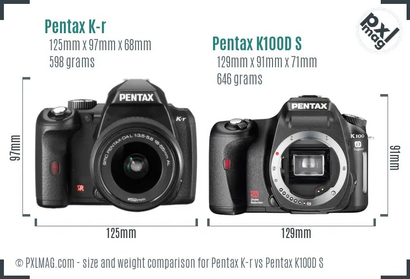 Pentax K-r vs Pentax K100D S size comparison