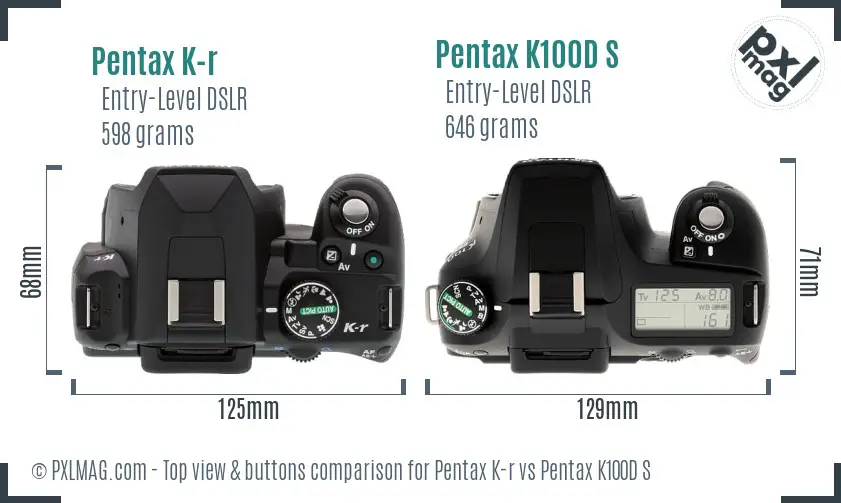 Pentax K-r vs Pentax K100D S top view buttons comparison