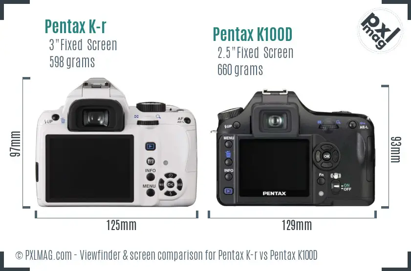 Pentax K-r vs Pentax K100D Screen and Viewfinder comparison