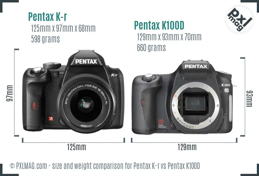 Pentax K-r vs Pentax K100D size comparison