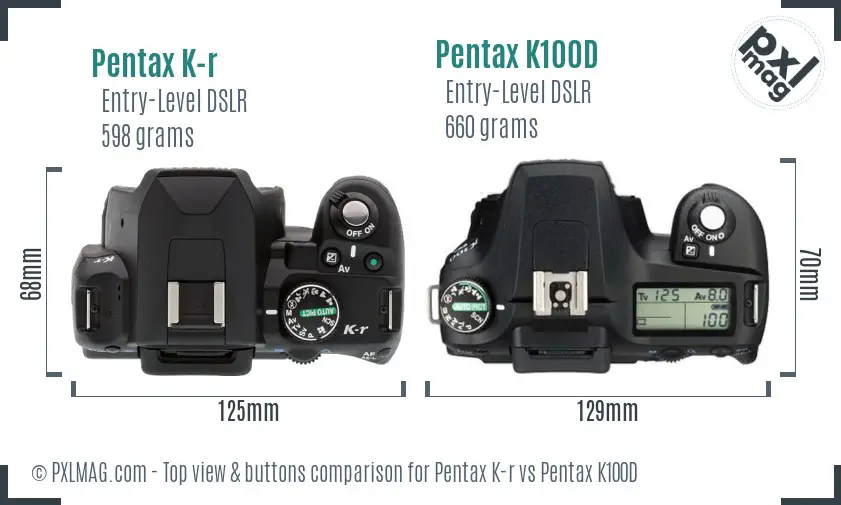Pentax K-r vs Pentax K100D top view buttons comparison