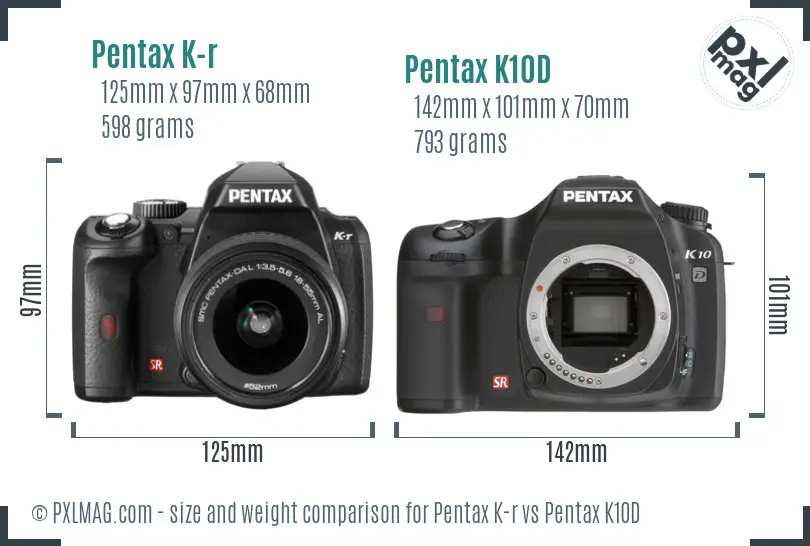 Pentax K-r vs Pentax K10D size comparison