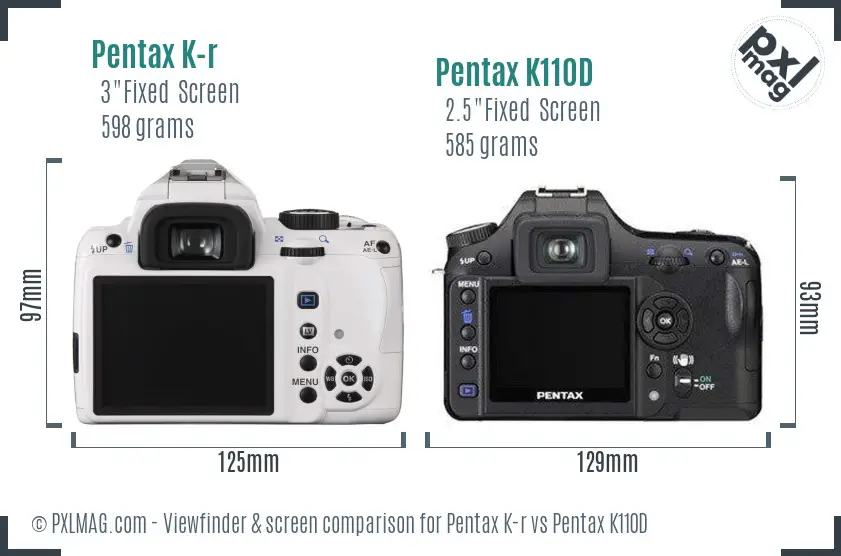 Pentax K-r vs Pentax K110D Screen and Viewfinder comparison