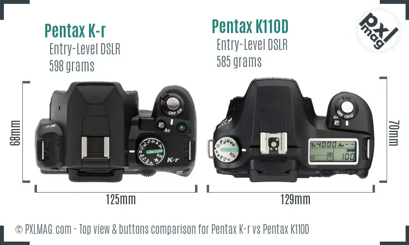 Pentax K-r vs Pentax K110D top view buttons comparison