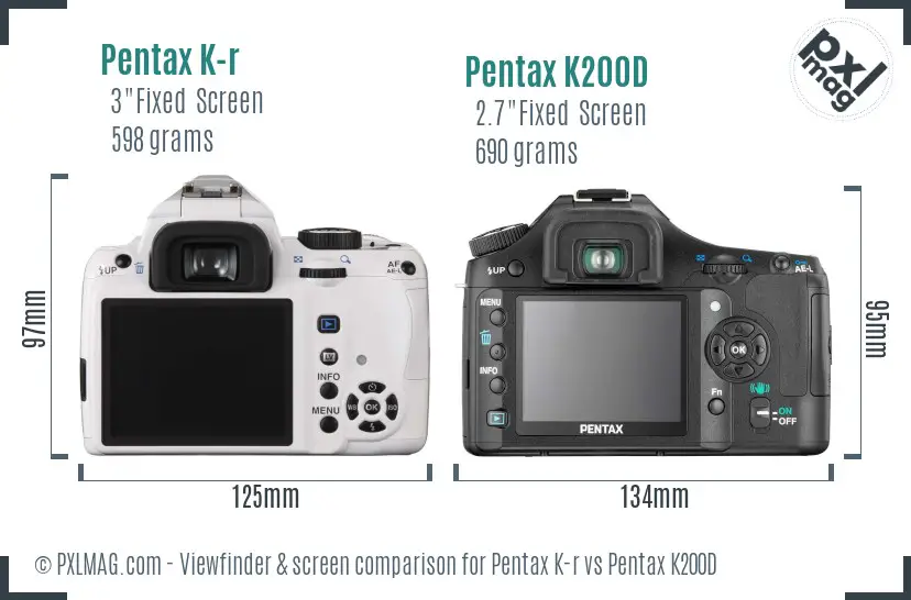 Pentax K-r vs Pentax K200D Screen and Viewfinder comparison