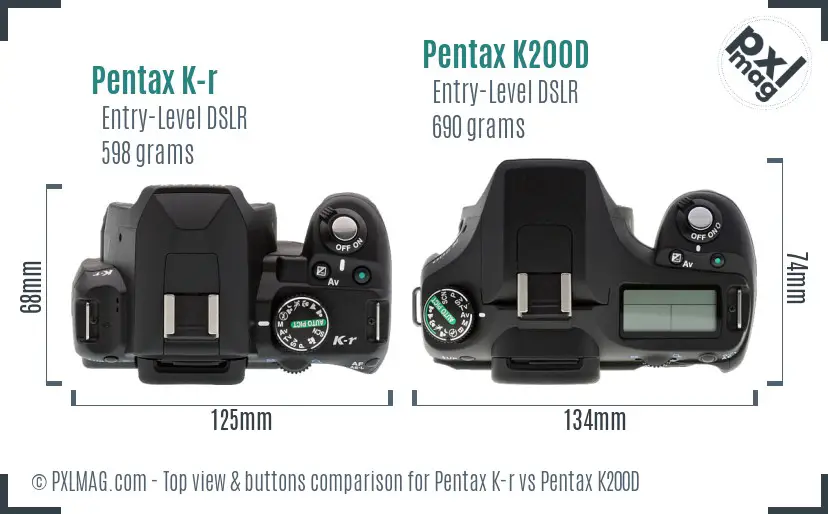 Pentax K-r vs Pentax K200D top view buttons comparison