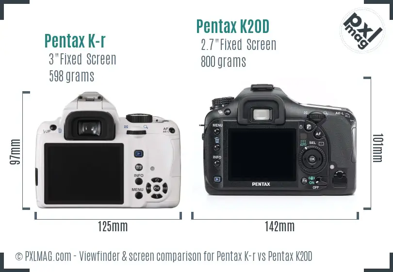 Pentax K-r vs Pentax K20D Screen and Viewfinder comparison