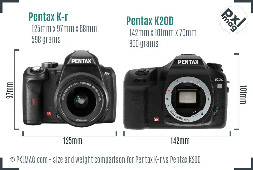 Pentax K-r vs Pentax K20D size comparison