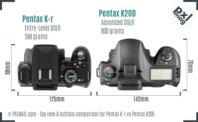 Pentax K-r vs Pentax K20D top view buttons comparison