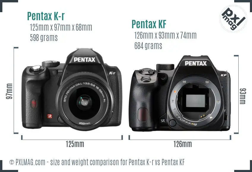 Pentax K-r vs Pentax KF size comparison