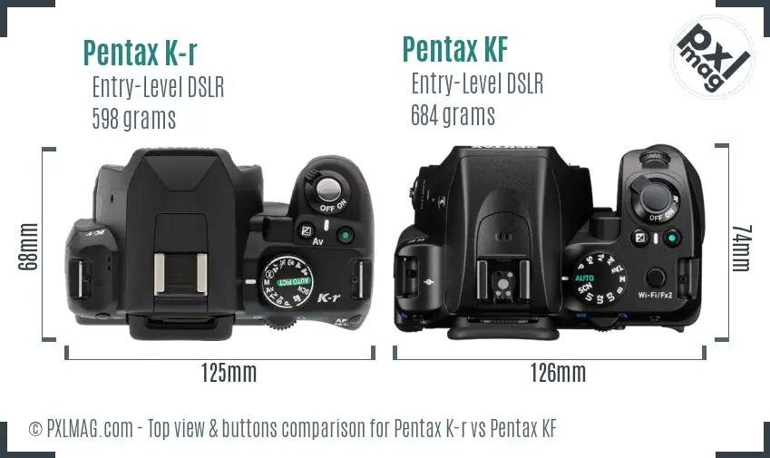 Pentax K-r vs Pentax KF top view buttons comparison