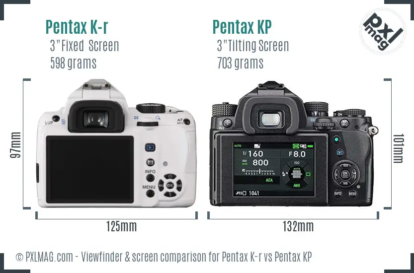 Pentax K-r vs Pentax KP Screen and Viewfinder comparison