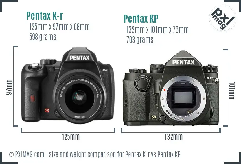 Pentax K-r vs Pentax KP size comparison