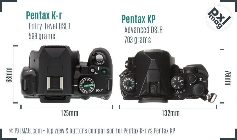 Pentax K-r vs Pentax KP top view buttons comparison