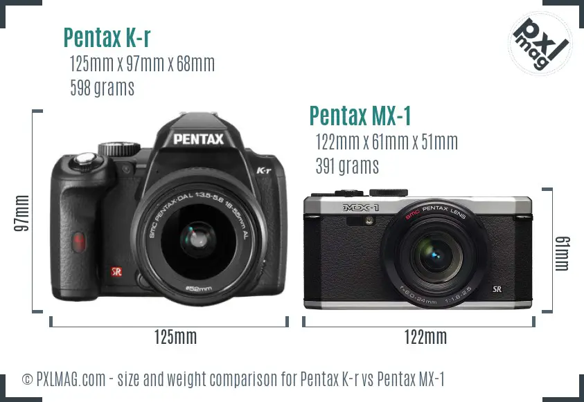 Pentax K-r vs Pentax MX-1 size comparison