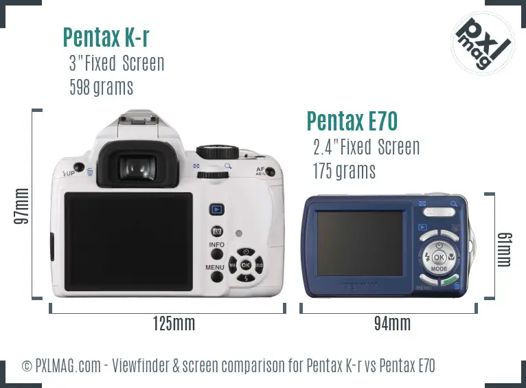 Pentax K-r vs Pentax E70 Screen and Viewfinder comparison