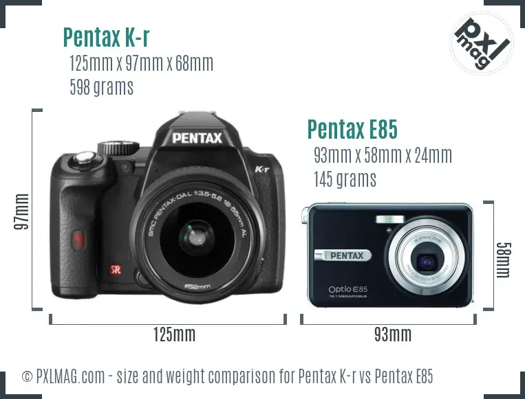 Pentax K-r vs Pentax E85 size comparison
