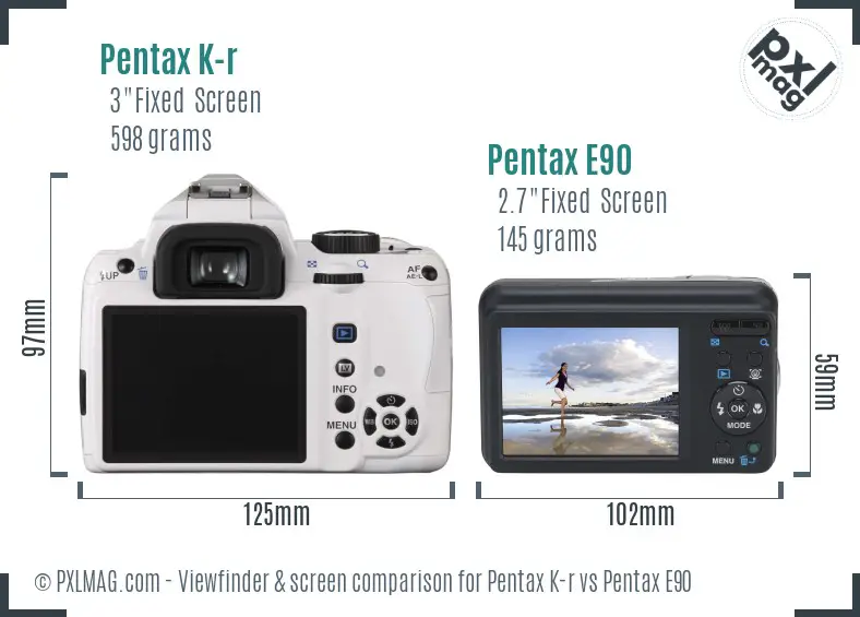 Pentax K-r vs Pentax E90 Screen and Viewfinder comparison