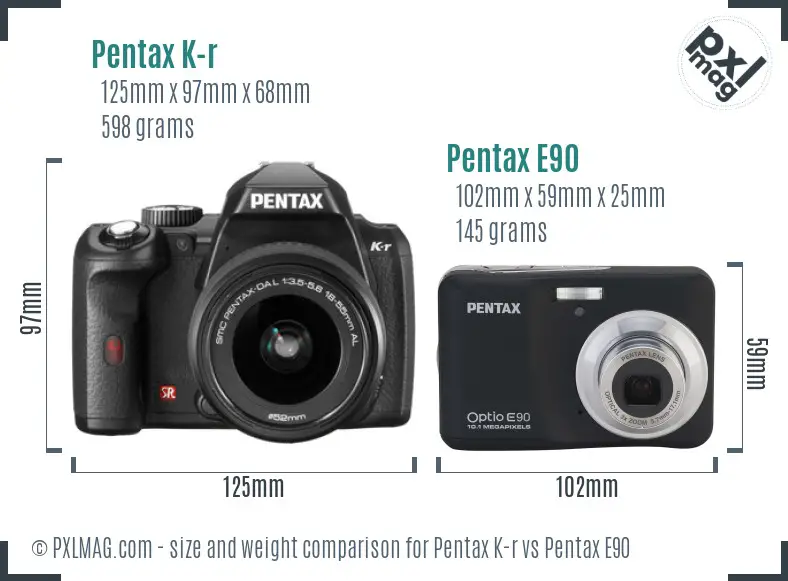 Pentax K-r vs Pentax E90 size comparison