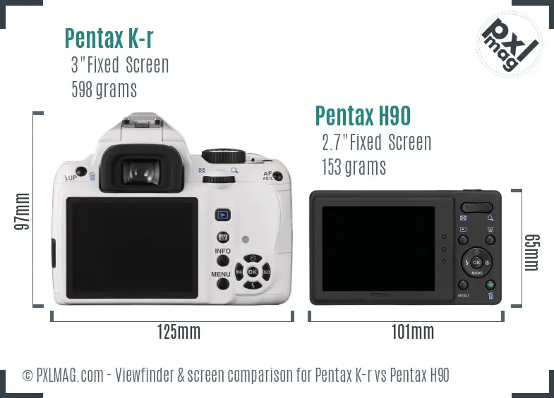 Pentax K-r vs Pentax H90 Screen and Viewfinder comparison