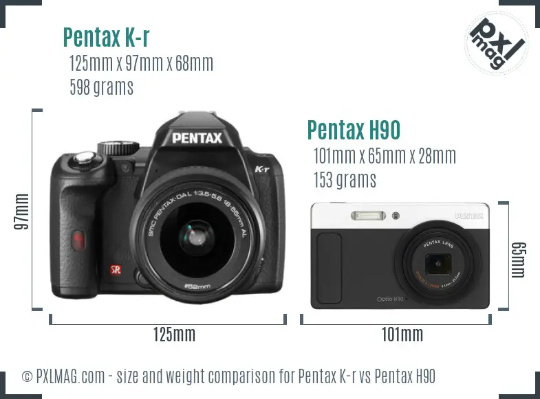 Pentax K-r vs Pentax H90 size comparison