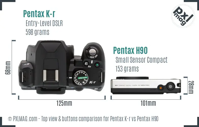 Pentax K-r vs Pentax H90 top view buttons comparison