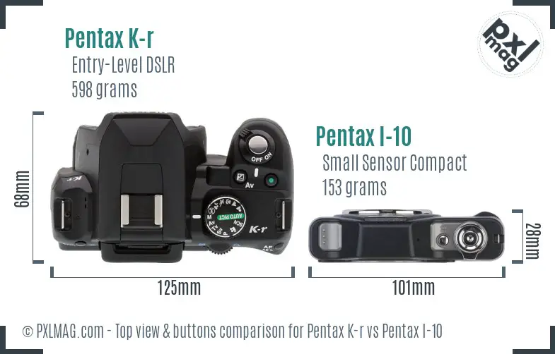 Pentax K-r vs Pentax I-10 top view buttons comparison
