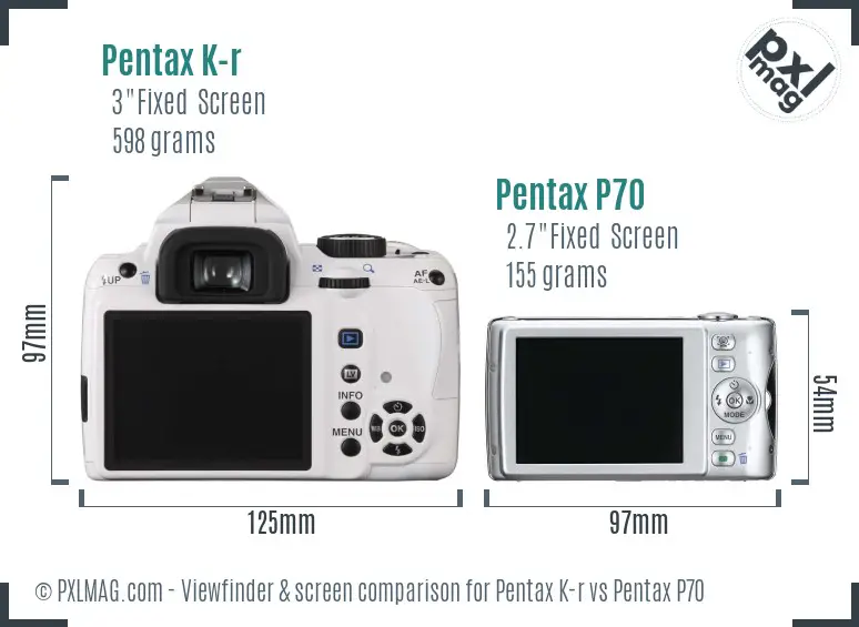 Pentax K-r vs Pentax P70 Screen and Viewfinder comparison