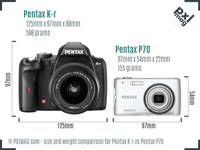 Pentax K-r vs Pentax P70 size comparison