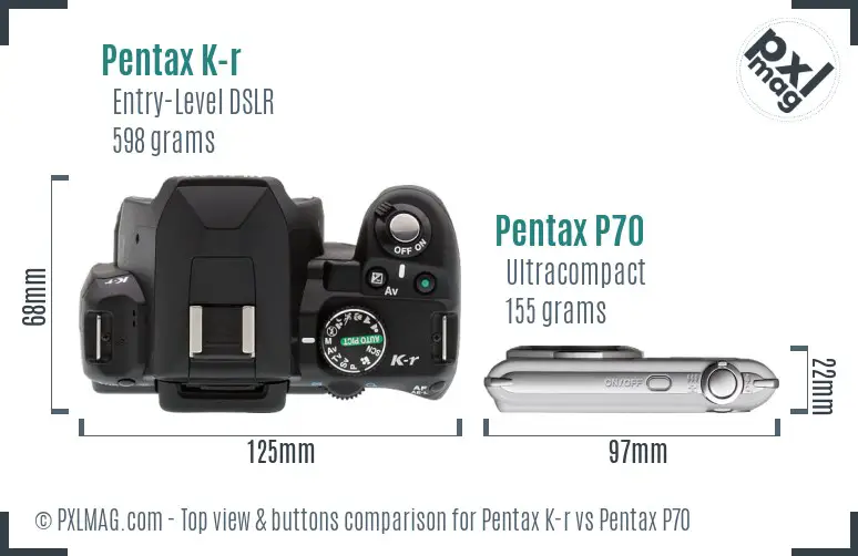 Pentax K-r vs Pentax P70 top view buttons comparison