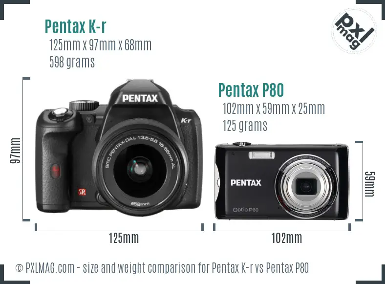 Pentax K-r vs Pentax P80 size comparison