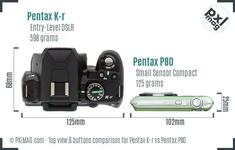 Pentax K-r vs Pentax P80 top view buttons comparison