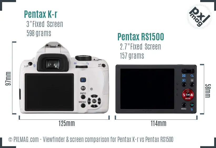 Pentax K-r vs Pentax RS1500 Screen and Viewfinder comparison