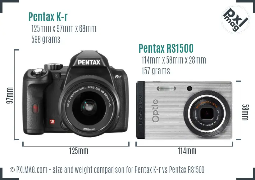 Pentax K-r vs Pentax RS1500 size comparison