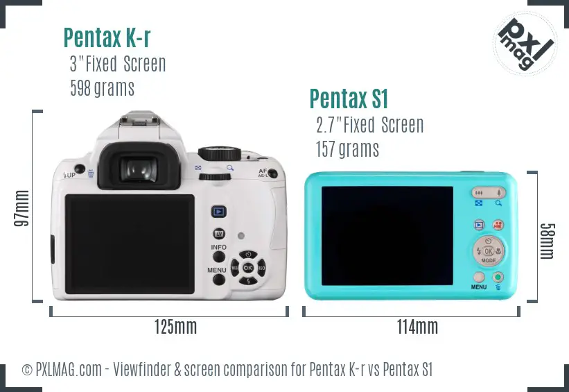Pentax K-r vs Pentax S1 Screen and Viewfinder comparison