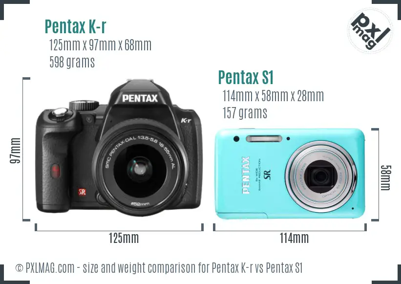 Pentax K-r vs Pentax S1 size comparison