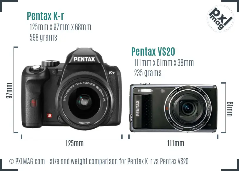 Pentax K-r vs Pentax VS20 size comparison