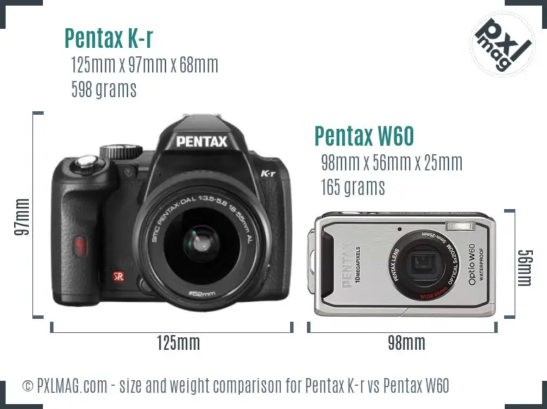 Pentax K-r vs Pentax W60 size comparison