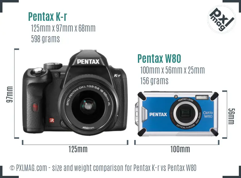 Pentax K-r vs Pentax W80 size comparison