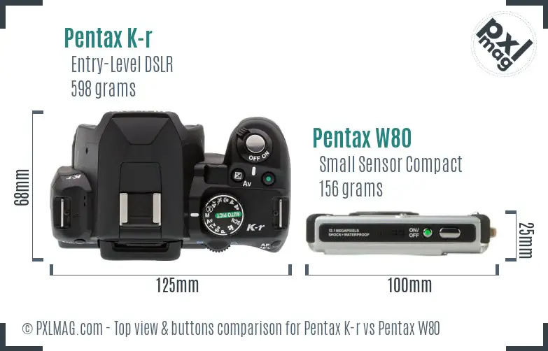 Pentax K-r vs Pentax W80 top view buttons comparison