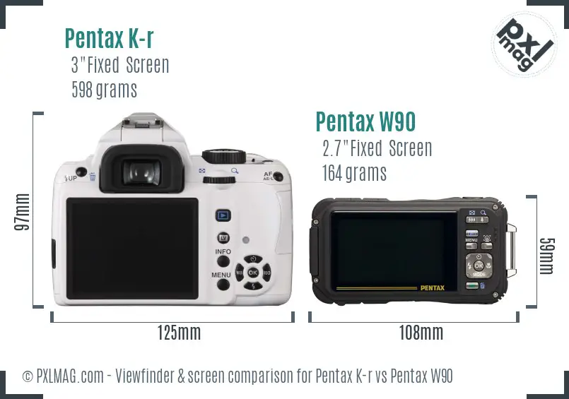 Pentax K-r vs Pentax W90 Screen and Viewfinder comparison