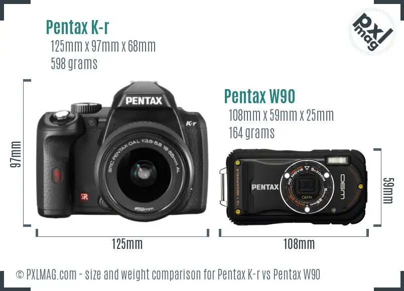 Pentax K-r vs Pentax W90 size comparison