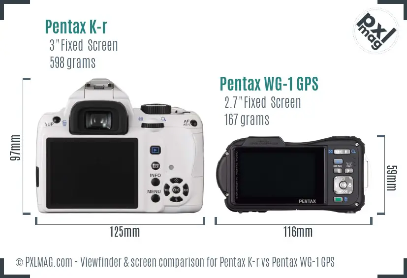 Pentax K-r vs Pentax WG-1 GPS Screen and Viewfinder comparison