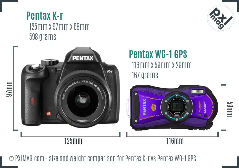 Pentax K-r vs Pentax WG-1 GPS size comparison
