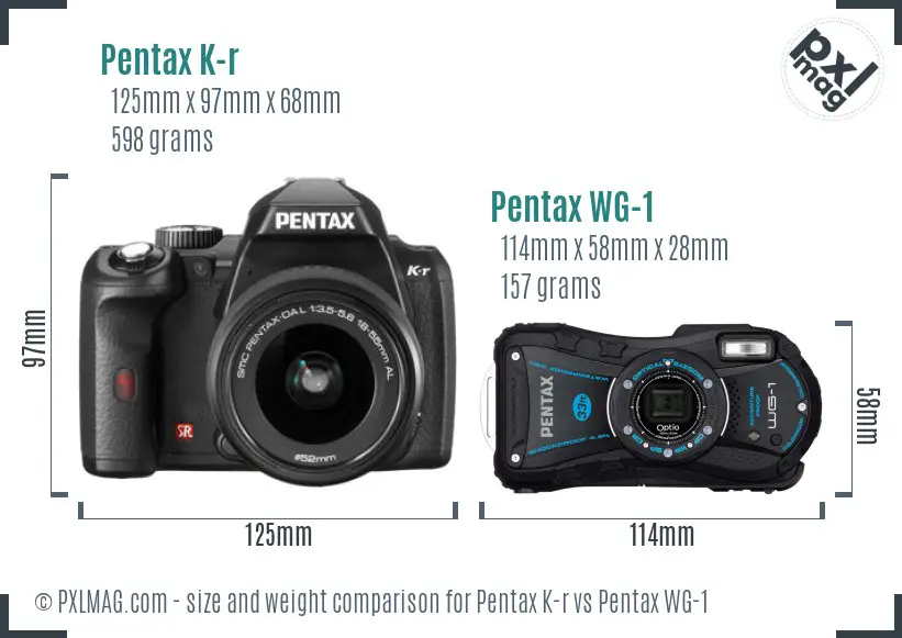 Pentax K-r vs Pentax WG-1 size comparison