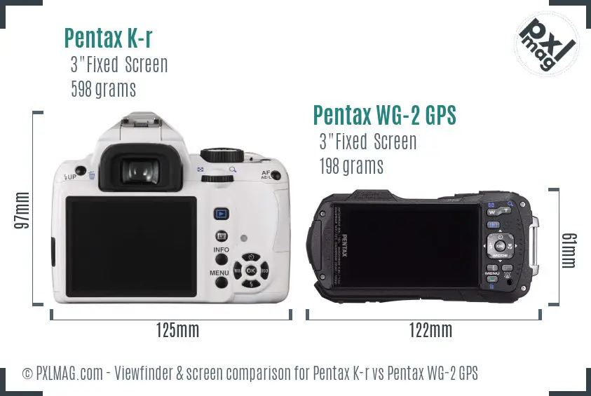 Pentax K-r vs Pentax WG-2 GPS Screen and Viewfinder comparison