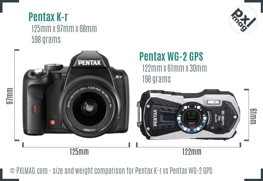 Pentax K-r vs Pentax WG-2 GPS size comparison