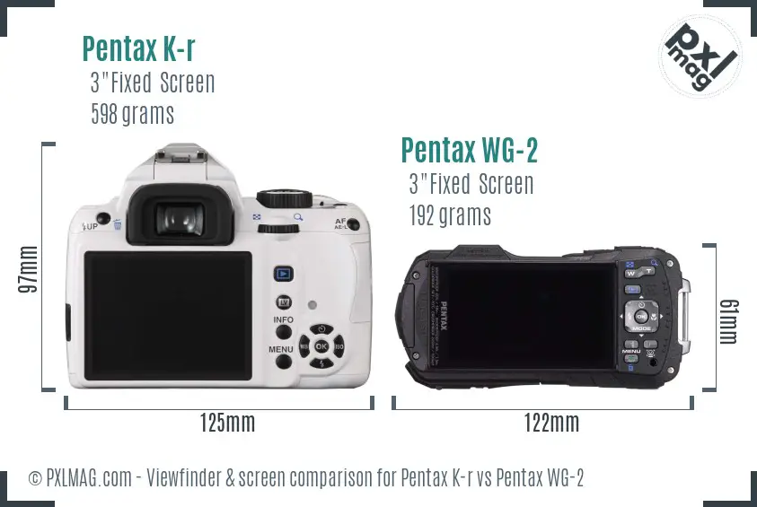 Pentax K-r vs Pentax WG-2 Screen and Viewfinder comparison